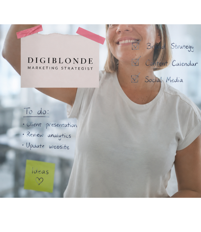Mariana Reategui, DigiBlonde Marketing Strategist working on brand strategy
