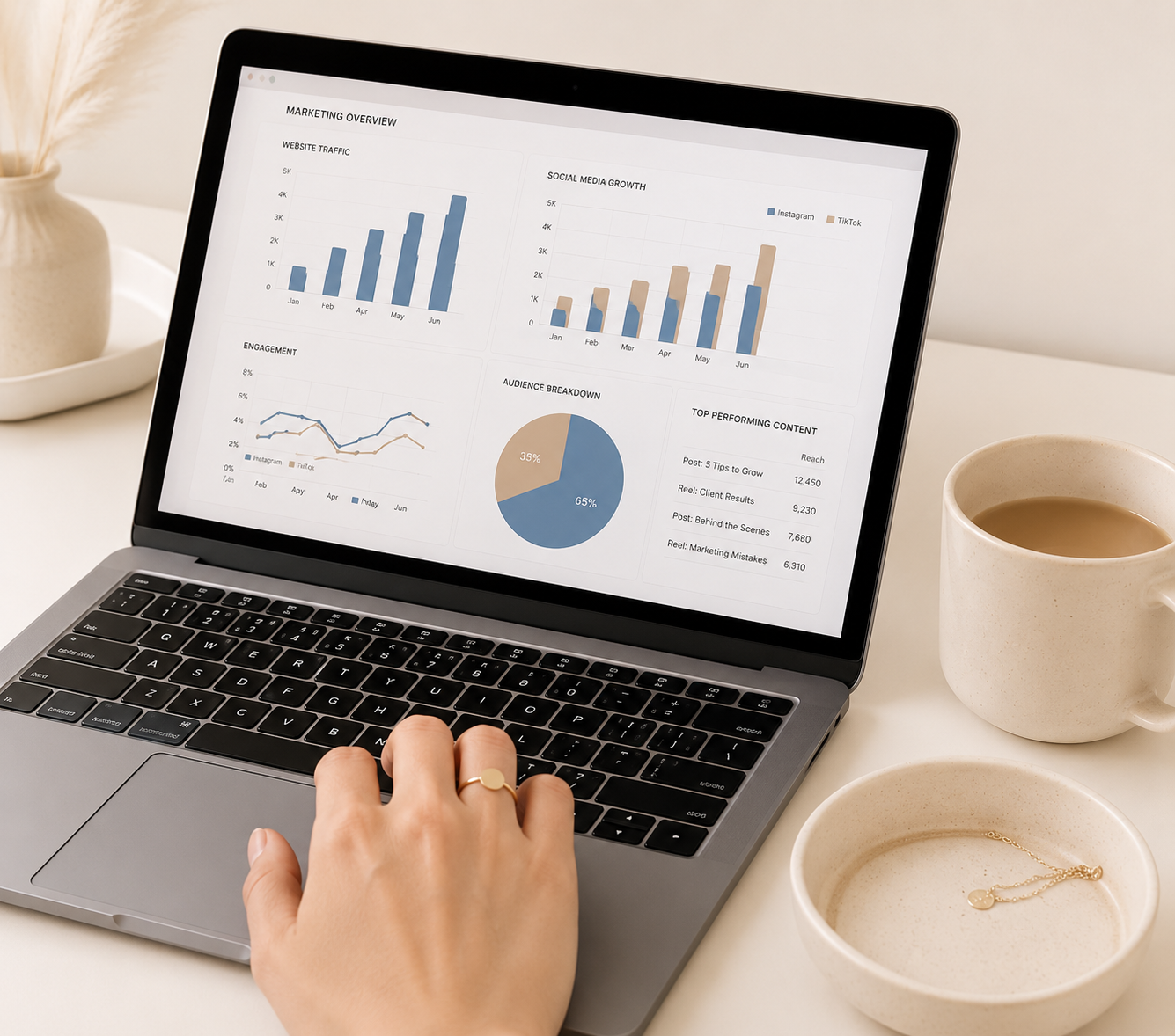 Marketing workspace representing analytics and performance insights