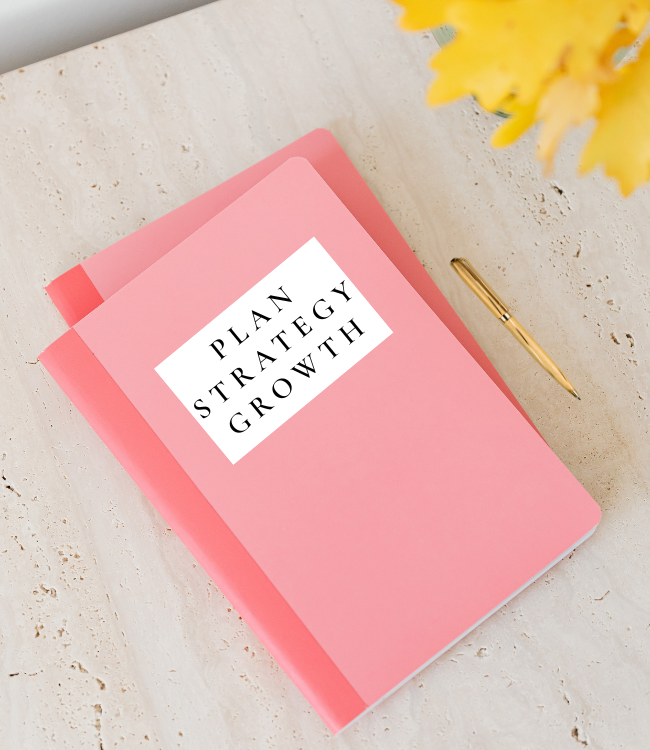 DigiBlonde marketing strategy notebook with plan strategy growth text